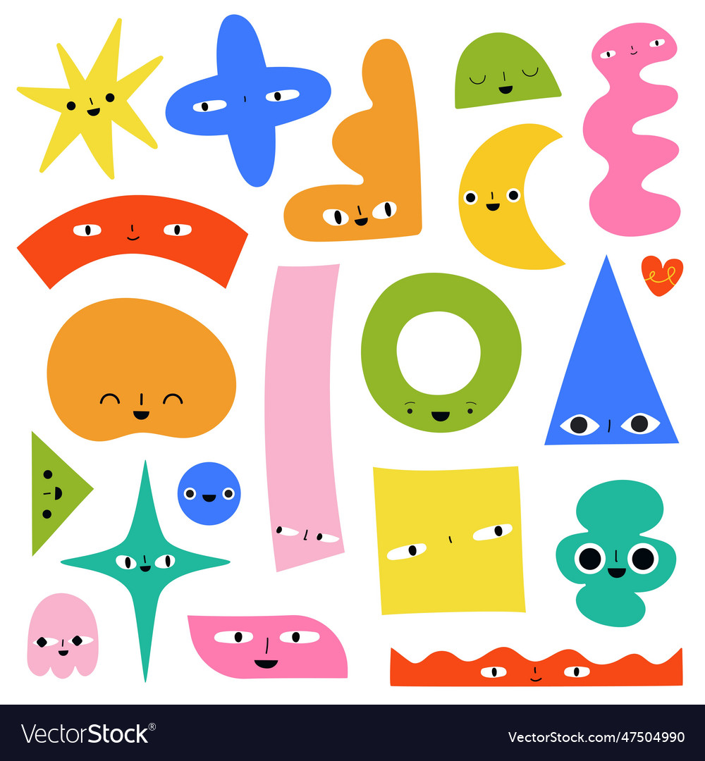 Set with colored shapes of paper smiling vector image Set with colored shapes of paper smiling