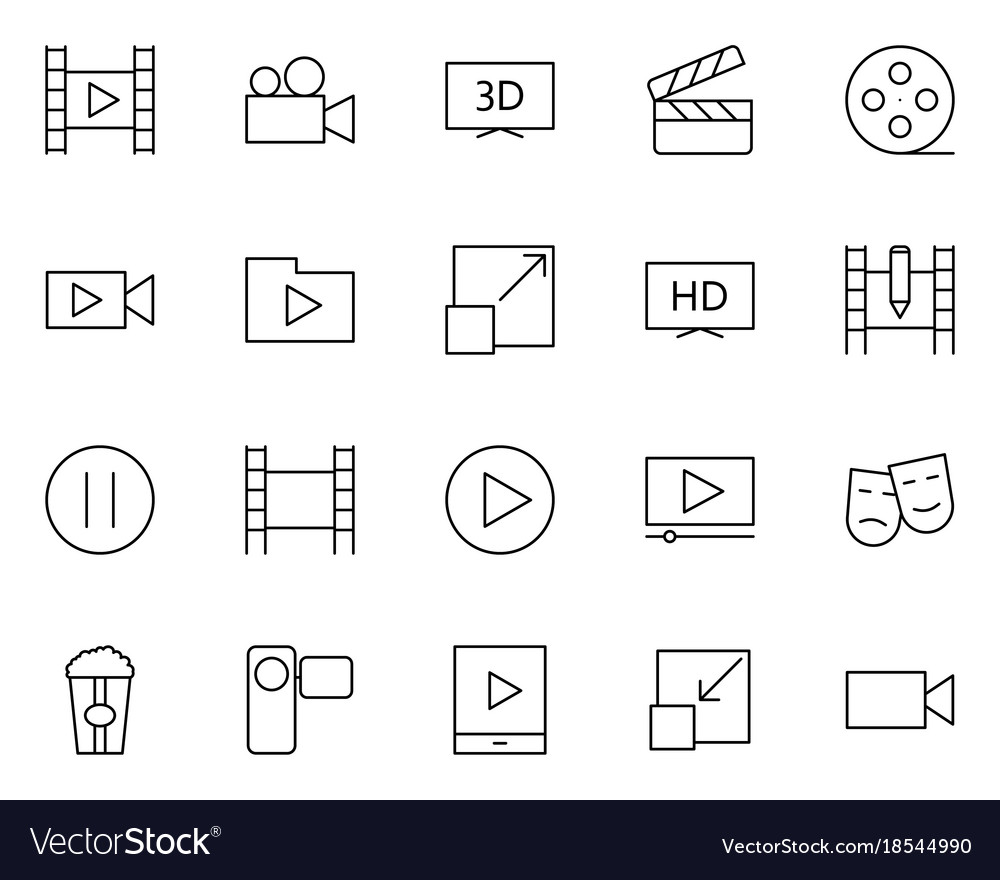 Video thin line icons set pictograms