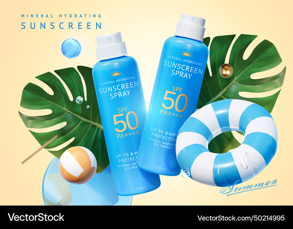 3d beach sunscreen ad template Royalty Free Vector Image