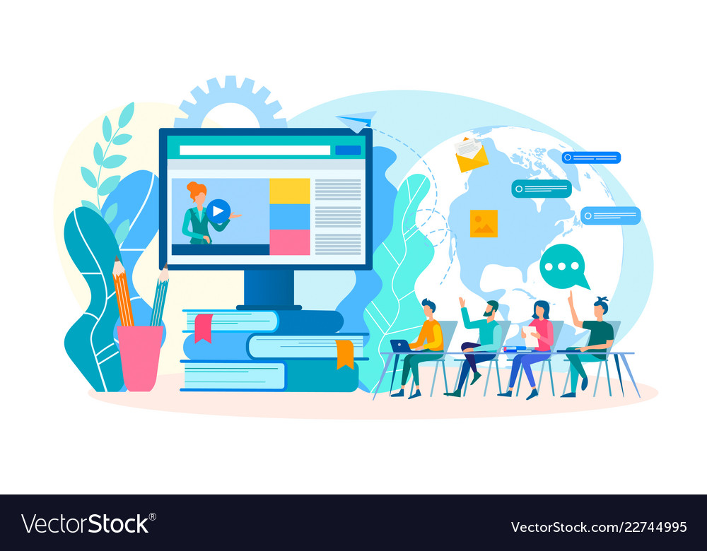 A group young people are trained online Royalty Free Vector