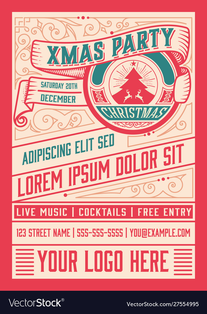 Christmas party invitation retro typography