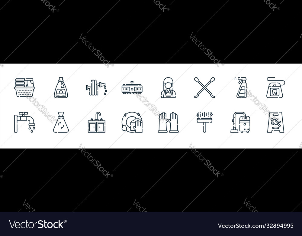 Cleaning line icons linear set quality