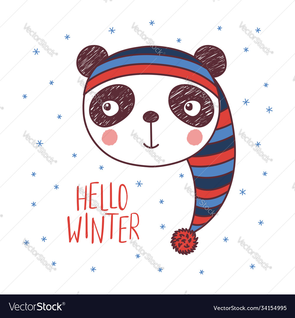 Cute panda in a warm hat