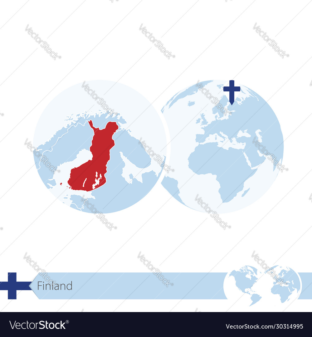 Finland on world globe with flag and regional map