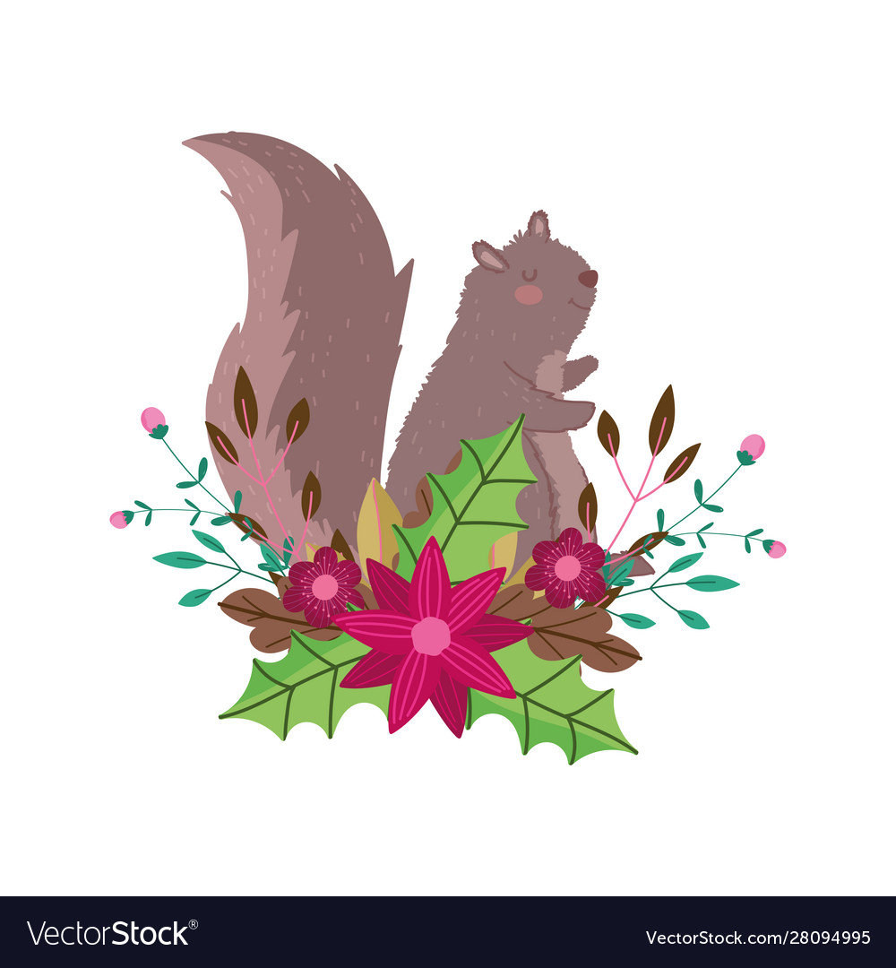 Merry christmas celebration cute squirrel flower