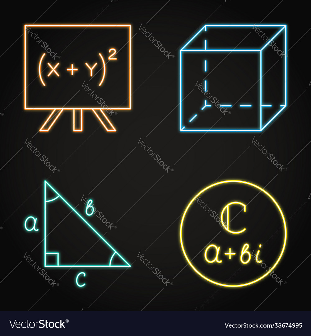 Neon mathematics icons set in line style vector image Neon mathematics icons set in line style