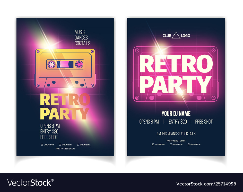 Retro music party cartoon flyer template Vector Image Intended For Retro Flyer Template Free