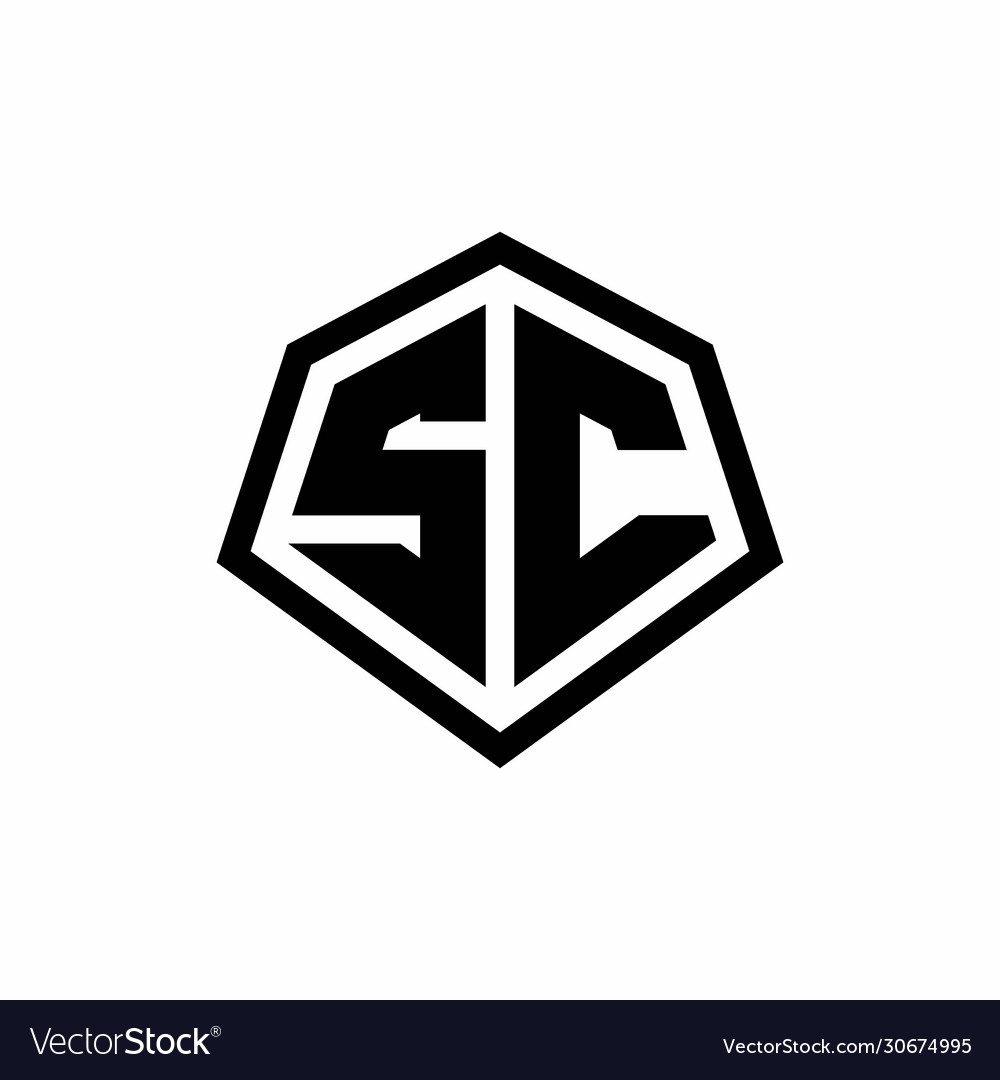 Sc monogram logo with hexagon shape and line