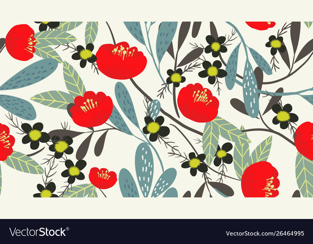 Nahtloses Muster rote Kamille und kleine Blumen vector image Nahtloses Muster rote Kamille und kleine Blumen