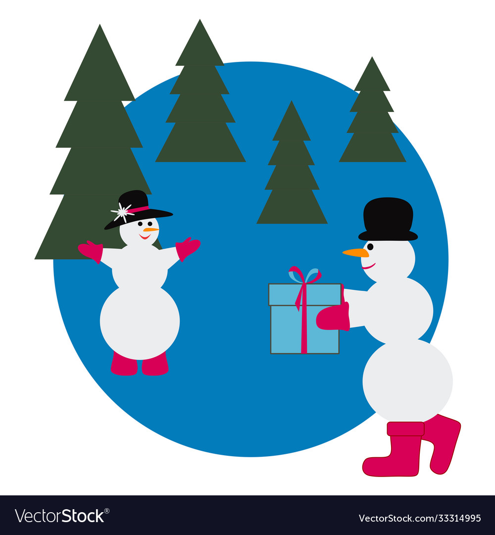 Snowman brings a gift vector image Snowman brings a gift