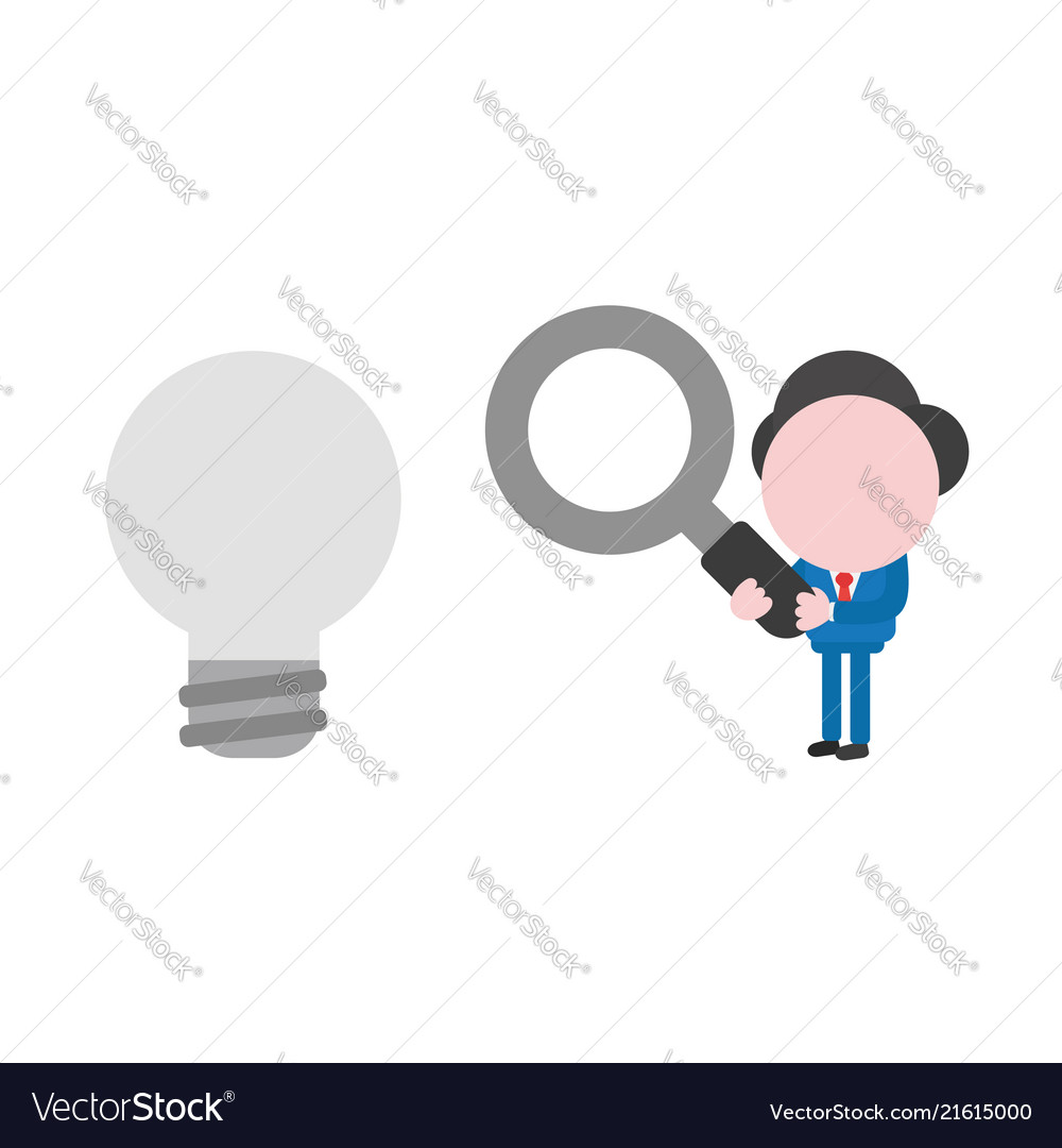 Businessman character holding magnifying glass