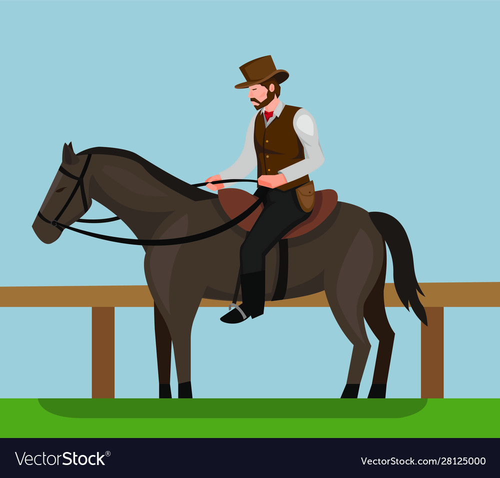 Cowboy riding black horse concept des