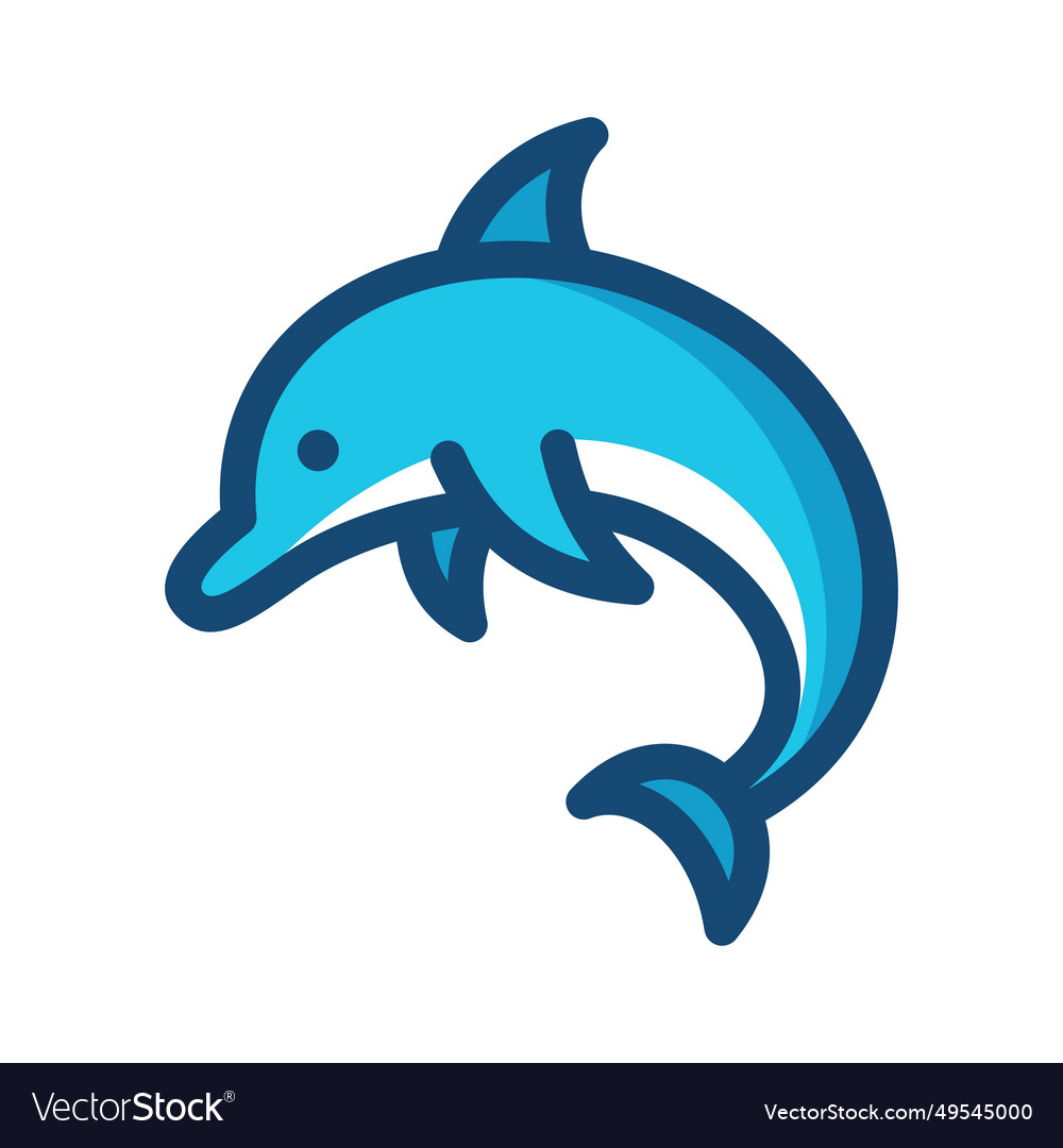 Dolphin line blue icon aquatic sea mammal marine