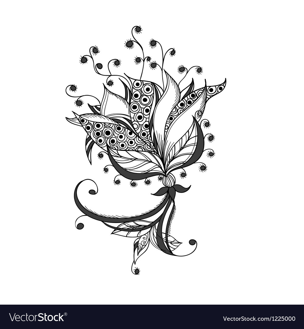 Fantasy flower black and white tattoo pattern Vector Image