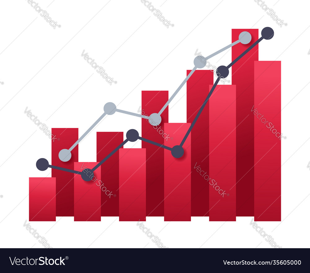 Graph chart sign icon - red columns with line vector image Graph chart sign icon - red columns with line