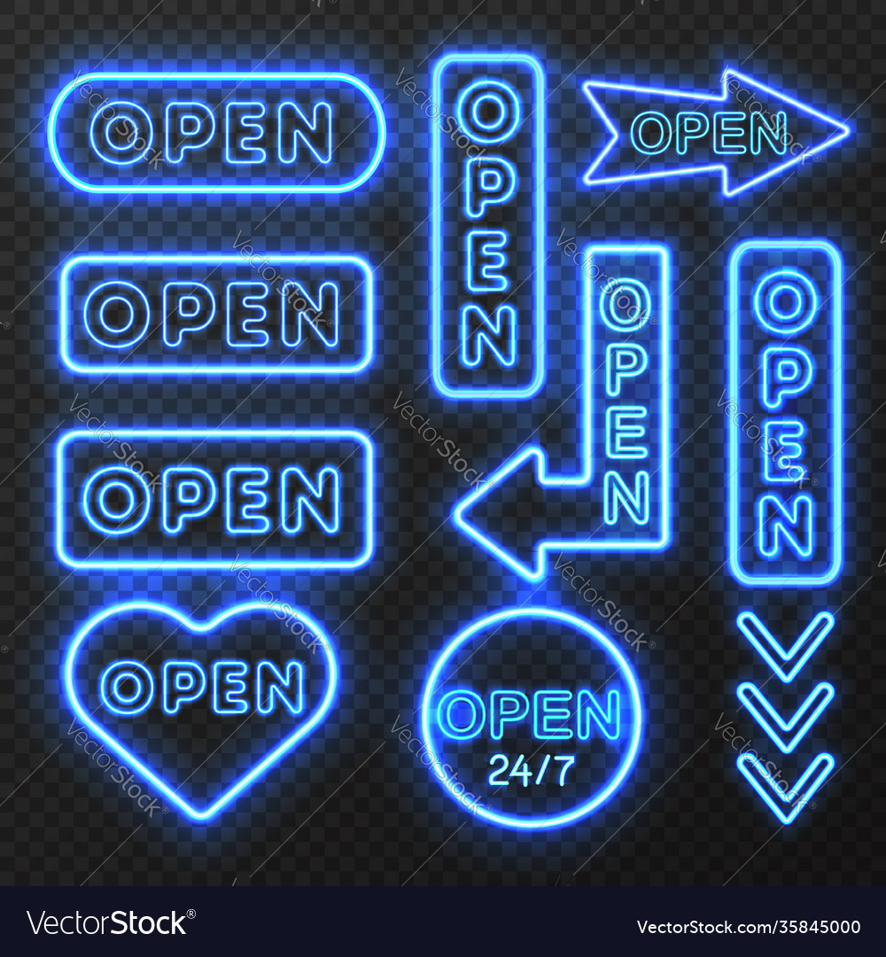 Neon open signs collection Royalty Free Vector Image