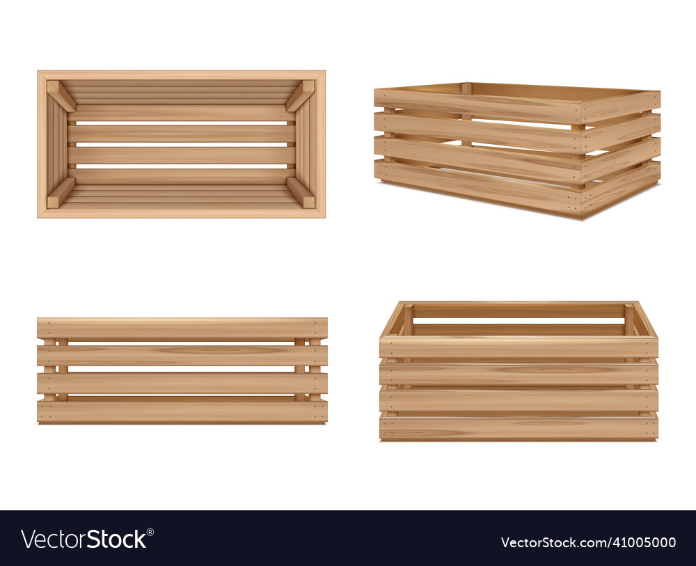 Realistic wooden boxes collection Royalty Free Vector Image