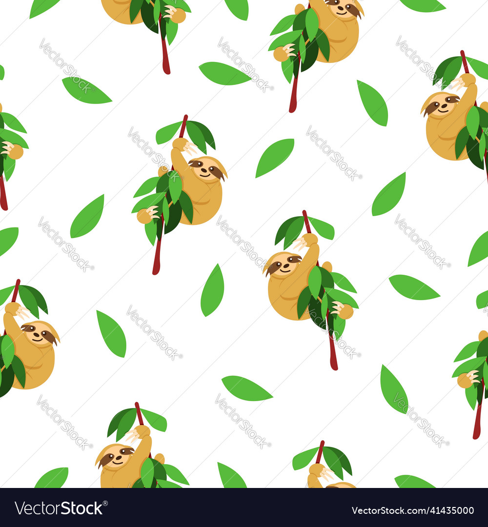 Seamless pattern of sloths hanging on tree branch vector image Seamless pattern of sloths hanging on tree branch
