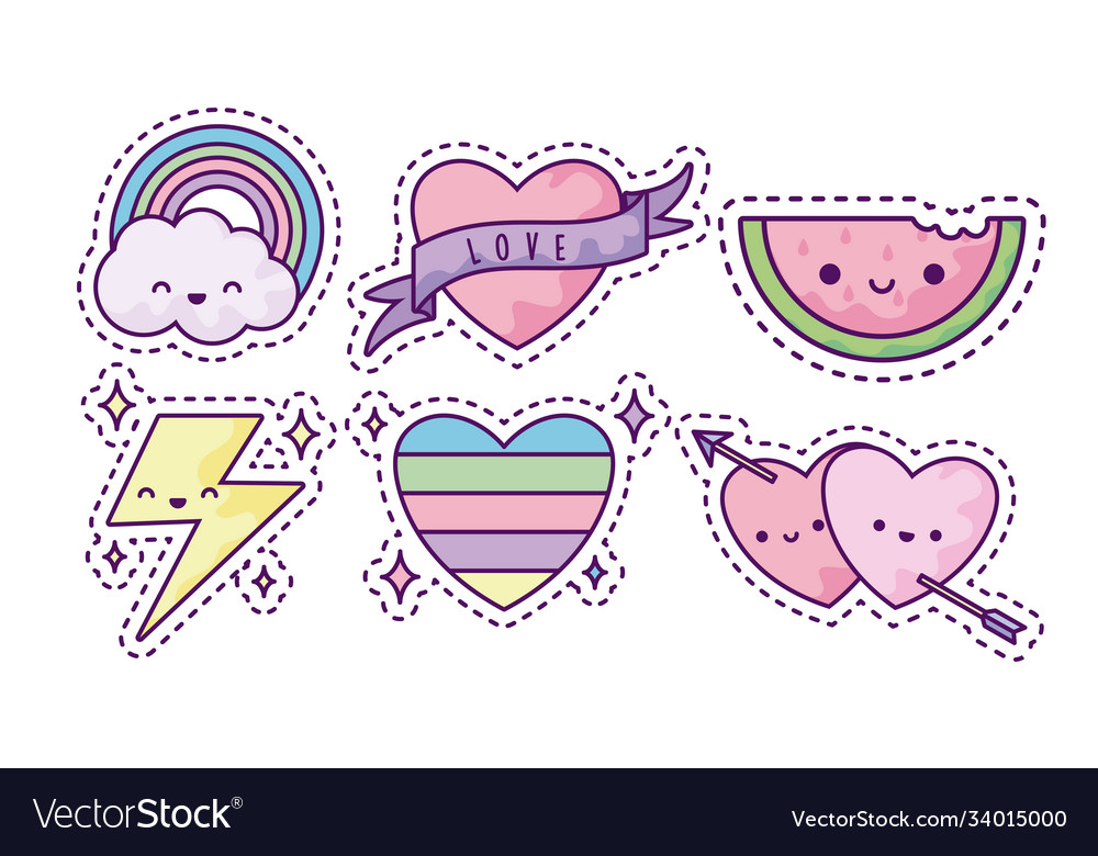 Set fashion patches fun cartoon icons