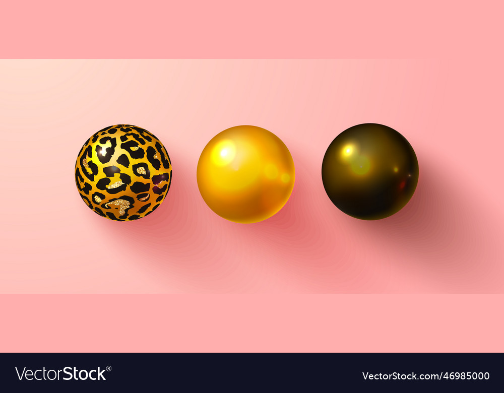 Set of 3d balls black gold and leopard ball