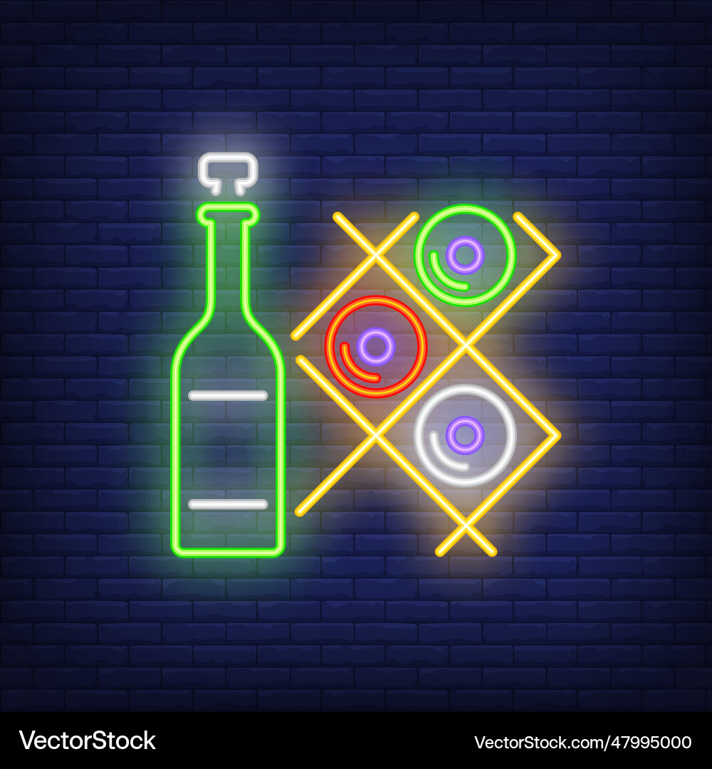 Wine bottles on racks neon sign Royalty Free Vector Image