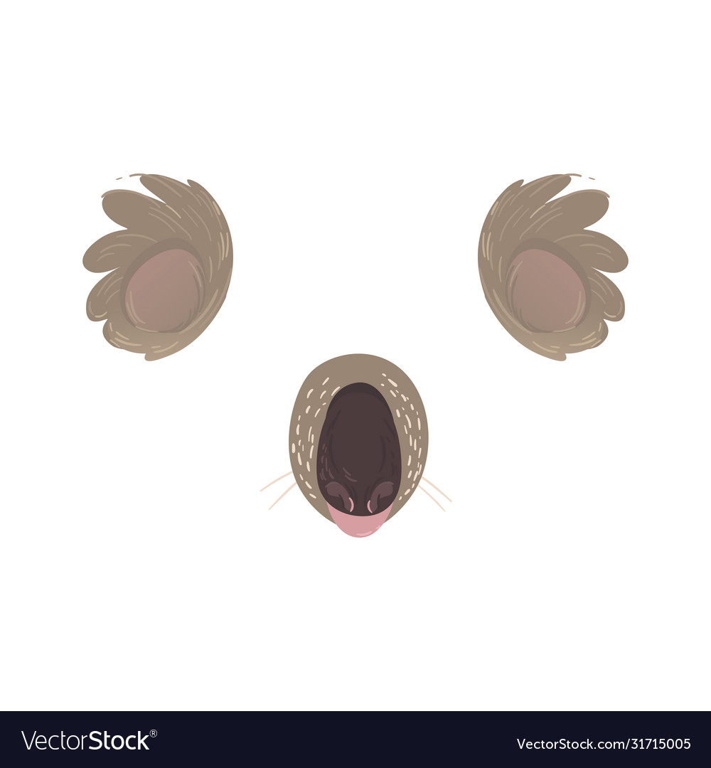 Cartoon animal koala face or mask items flat