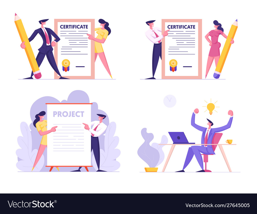Creative idea certificate and project signing set vector image Creative idea certificate and project signing set