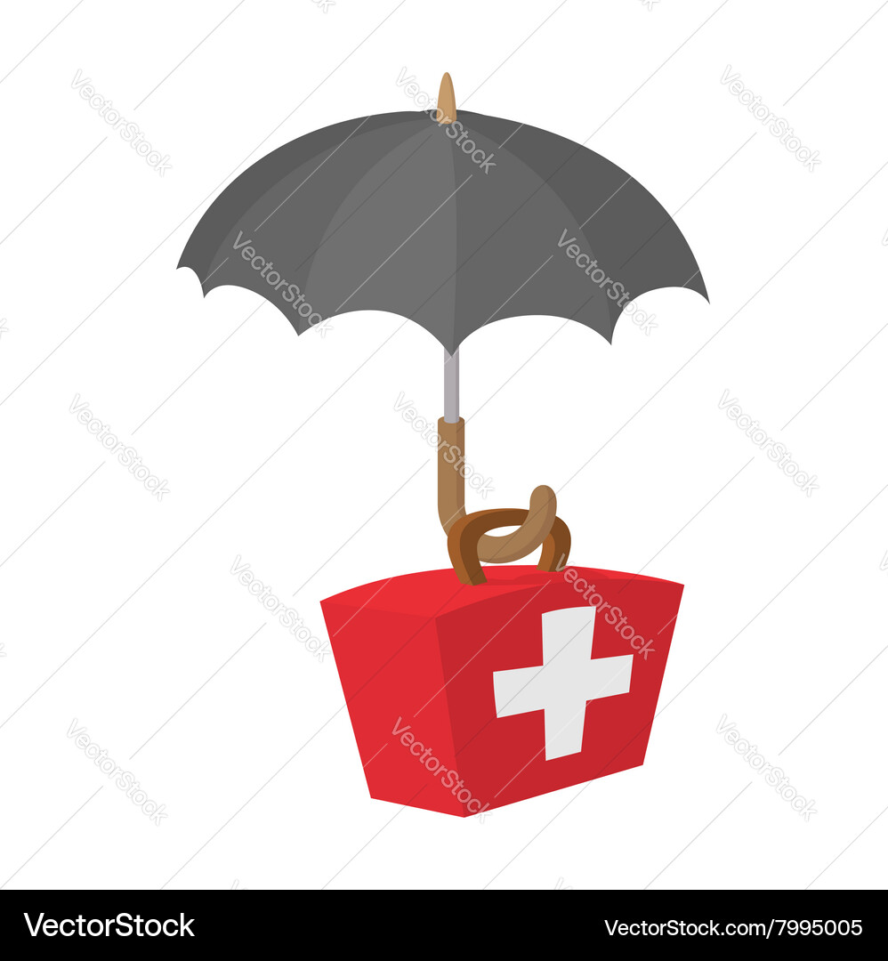 First Aid Kit Under Umbrella Icon Cartoon Style Vector Image