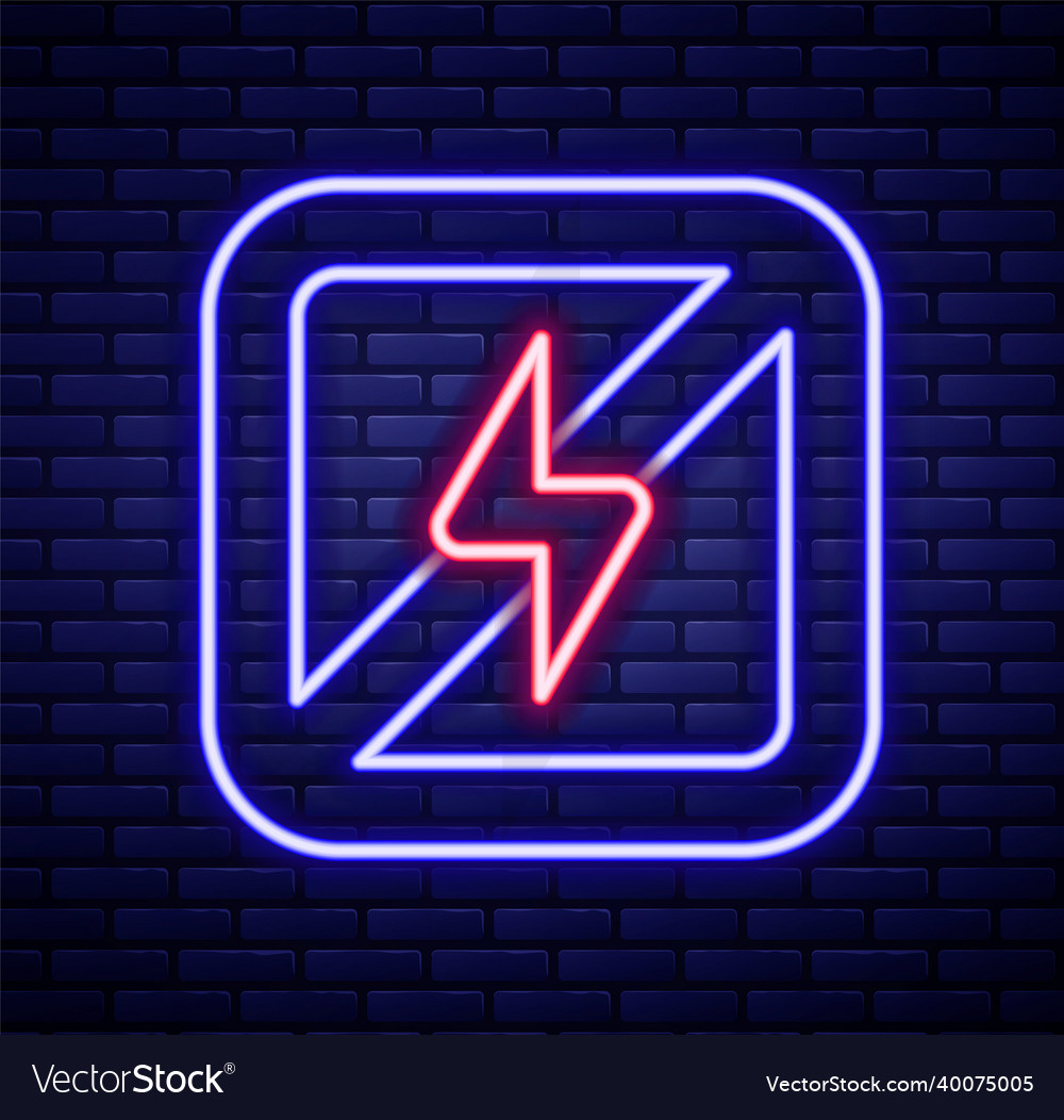 Glowing neon line no lightning icon isolated