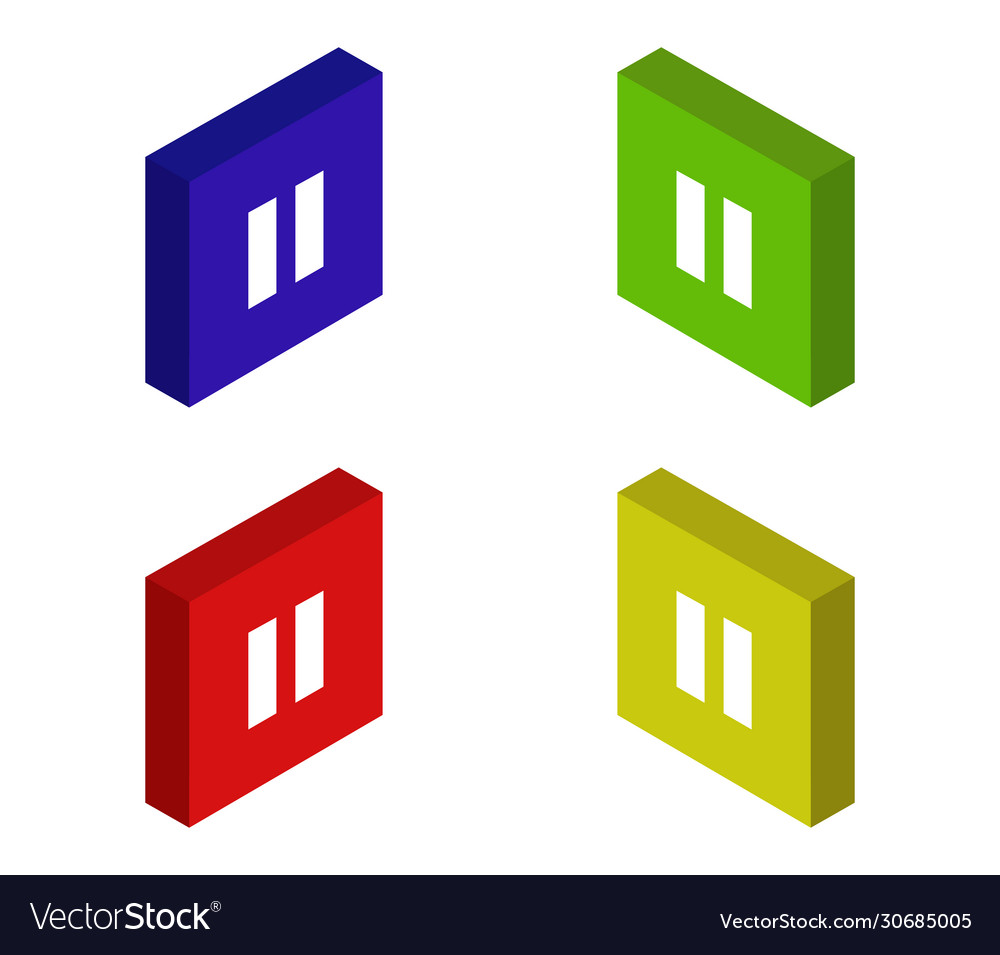 Isometric pause button icon in on white background