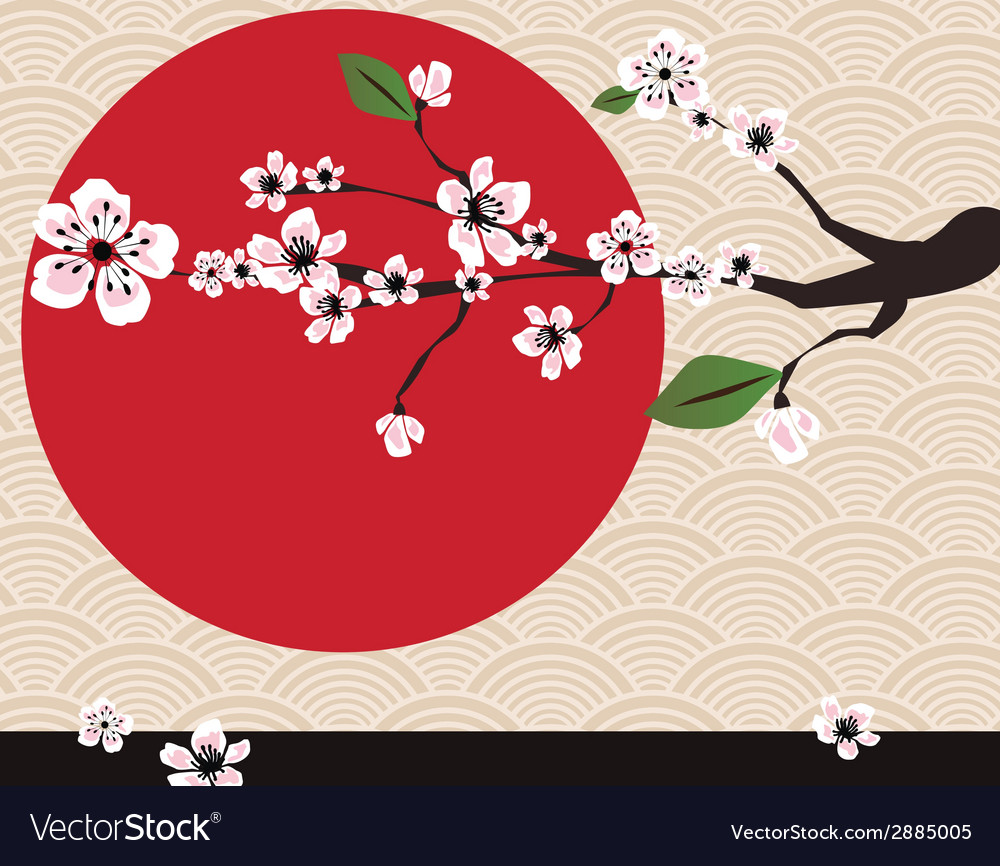 Japanese card with cherry blossom sakura and Vector Image