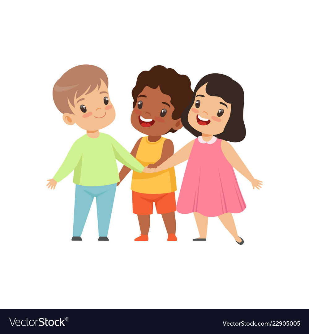 Multicultural little kids standing together Vector Image