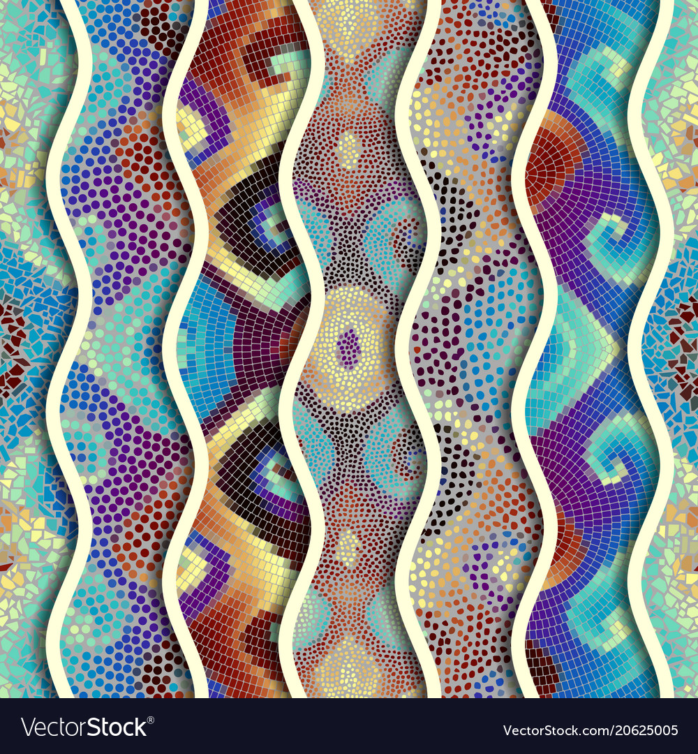 Relief Waves Of Ornamental Mosaic Tile Patterns Vector Image