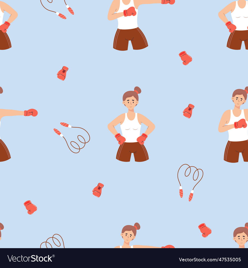 Seamless pattern women boxing cute girls athletes vector image Seamless pattern women boxing cute girls athletes