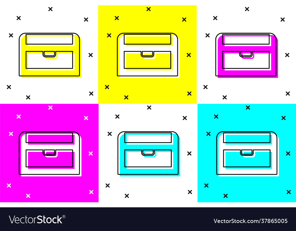 Set antique treasure chest icon isolated on color vector image Set antique treasure chest icon isolated on color