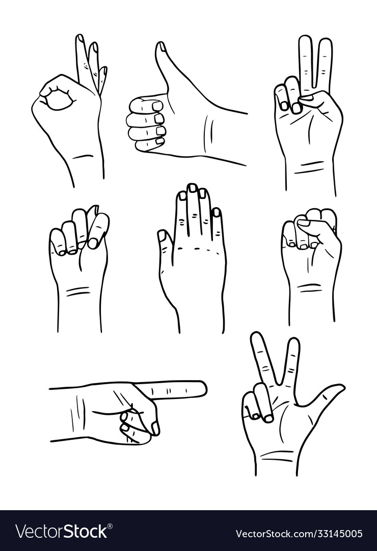 Set hands poses in sketch Royalty Free Vector Image