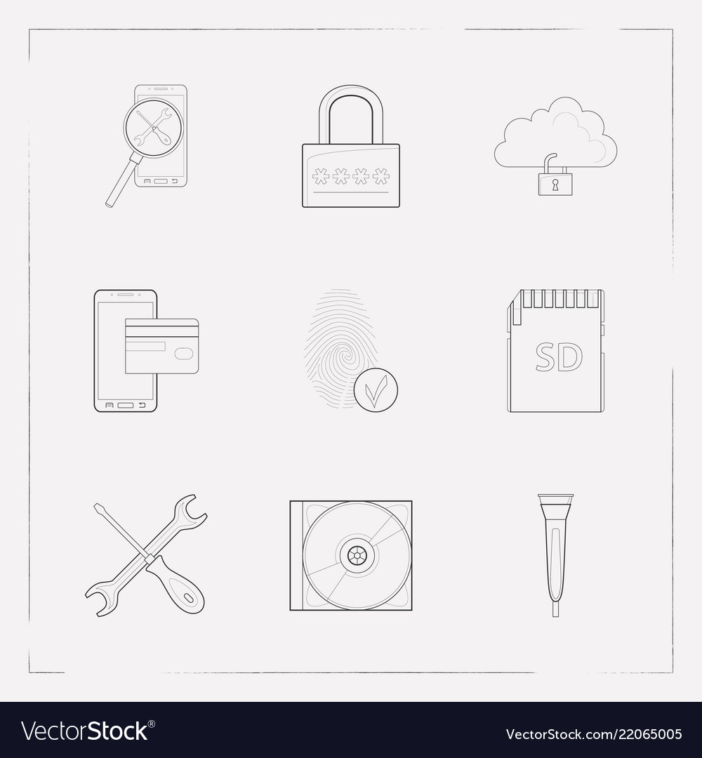Set of tech icons line style symbols with cloud vector image Set of tech icons line style symbols with cloud