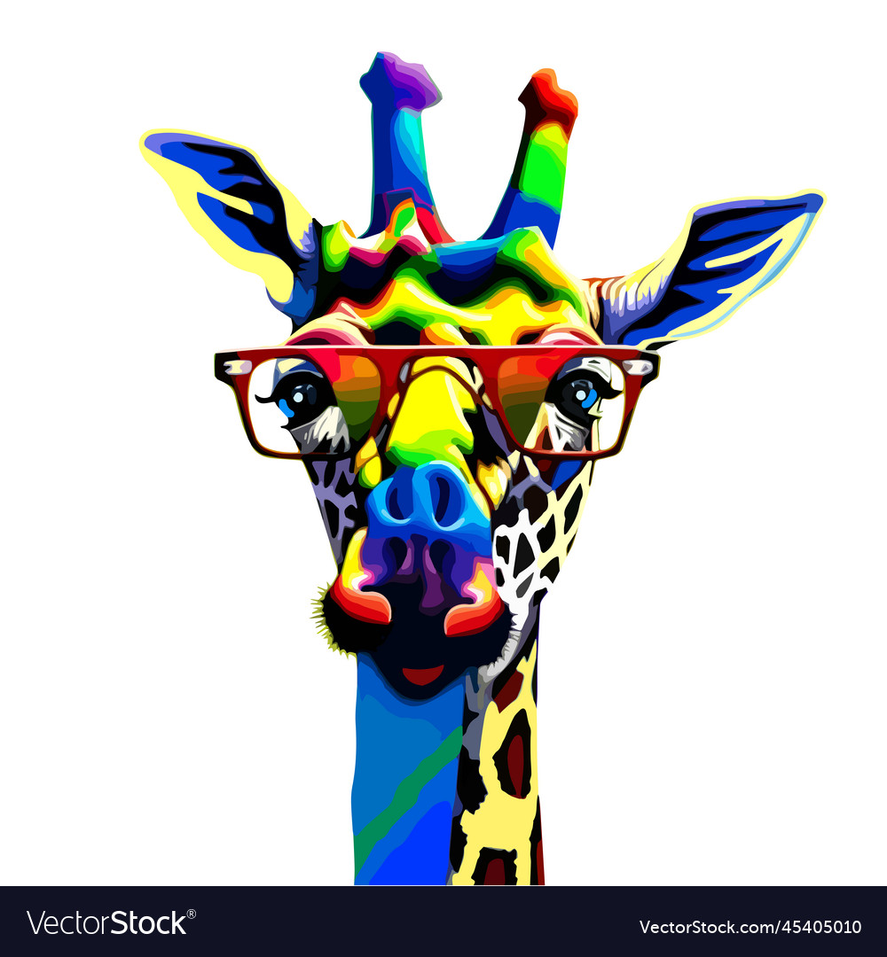 Süße Giraffe Gesicht mit roten Gläsern bunt vector image Süße Giraffe Gesicht mit roten Gläsern bunt