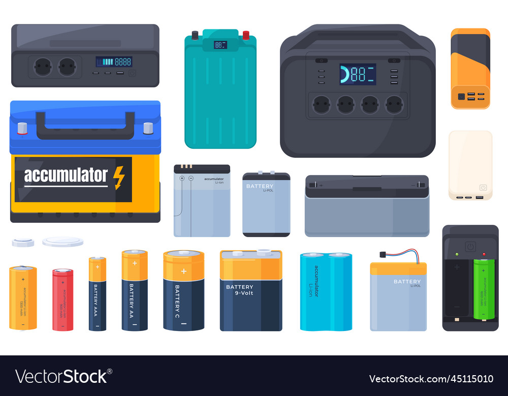 Different types of battery chargers powerful Vector Image