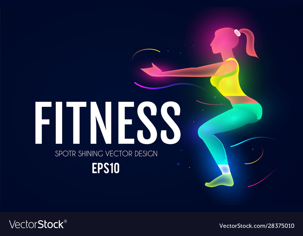 Fitness girl sport and ads logo shining design Vector Image