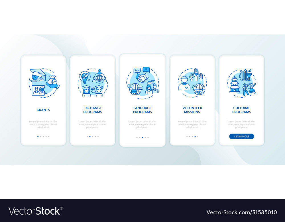 Global exchange program onboarding mobile app vector image Global exchange program onboarding mobile app