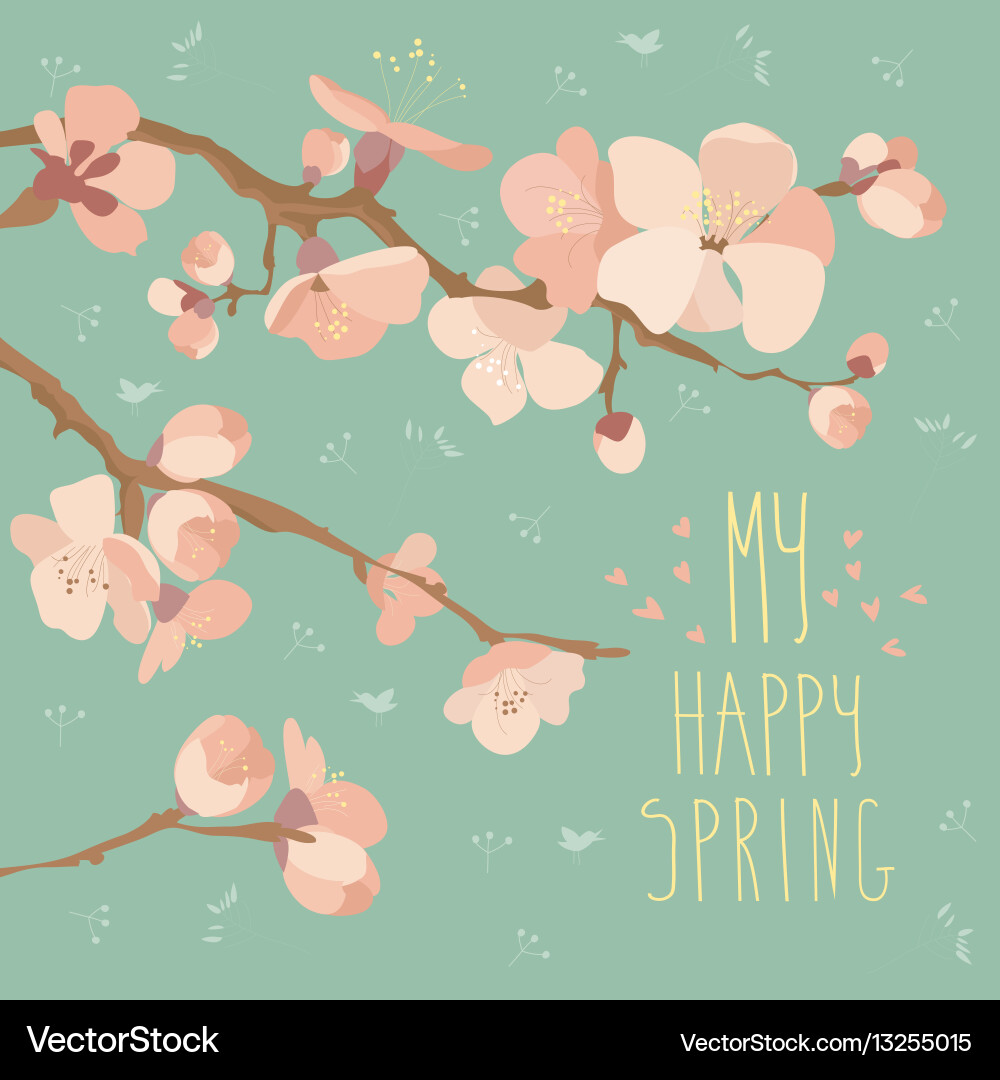 Card with spring flowers on tree branch Royalty Free Vector