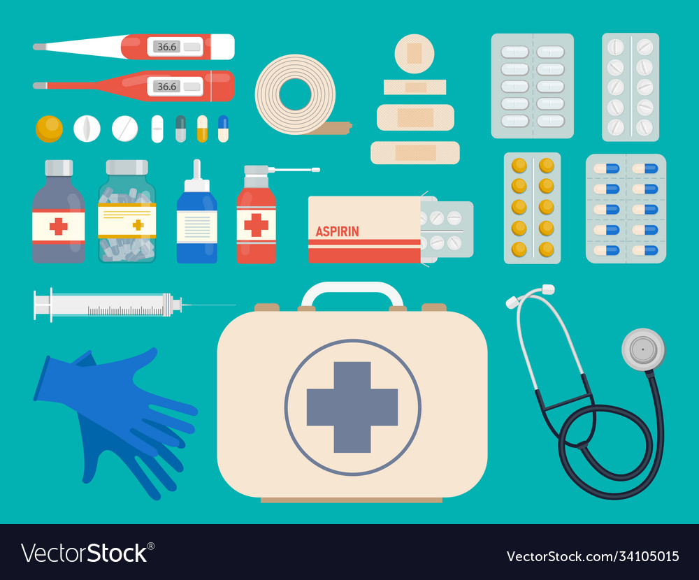 First aid kit box with medical equipment