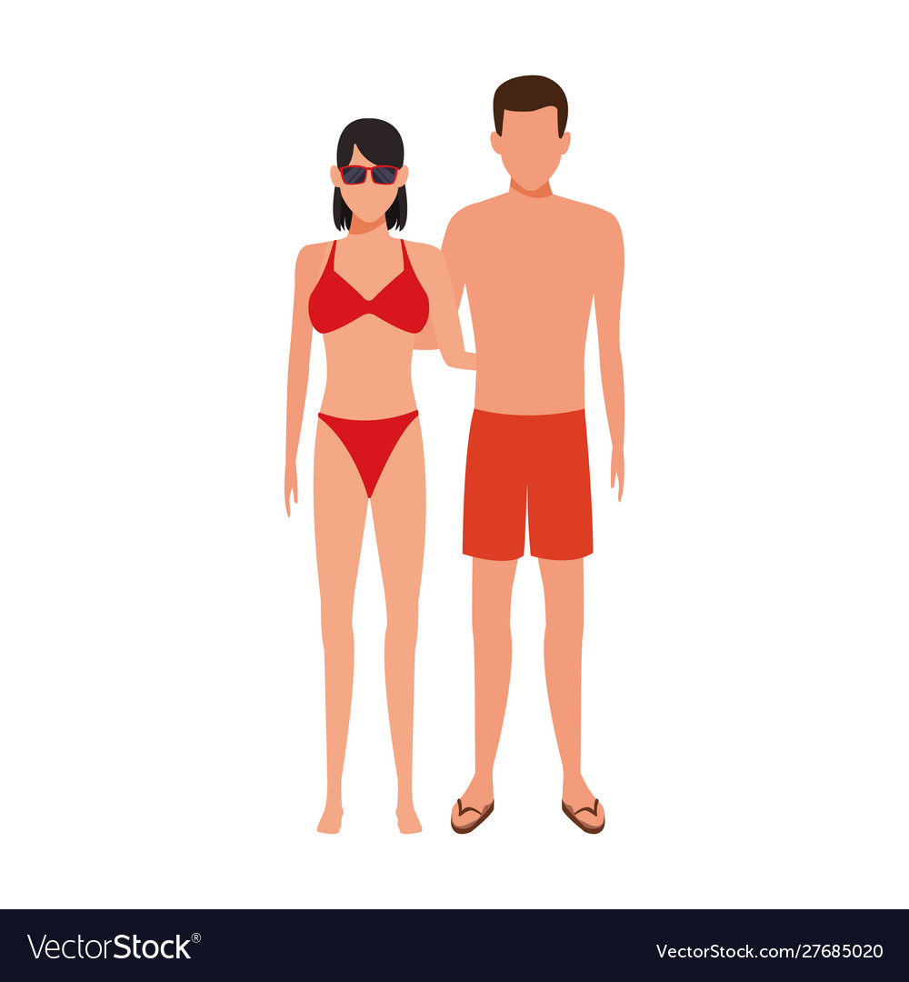 Avatar woman and man wearing swimsuit flat design vector image Avatar woman and man wearing swimsuit flat design