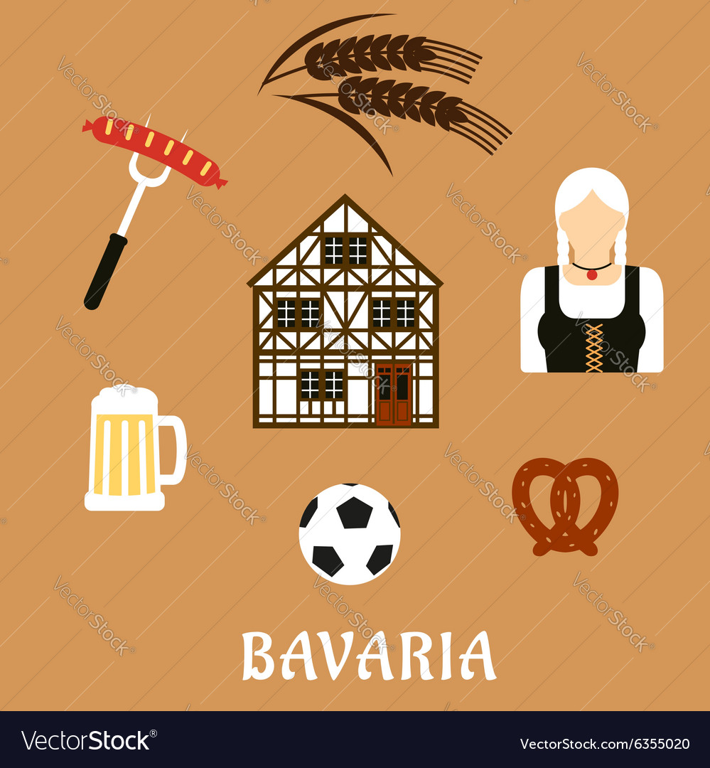 Bavaria travel and objects flat icons Royalty Free Vector