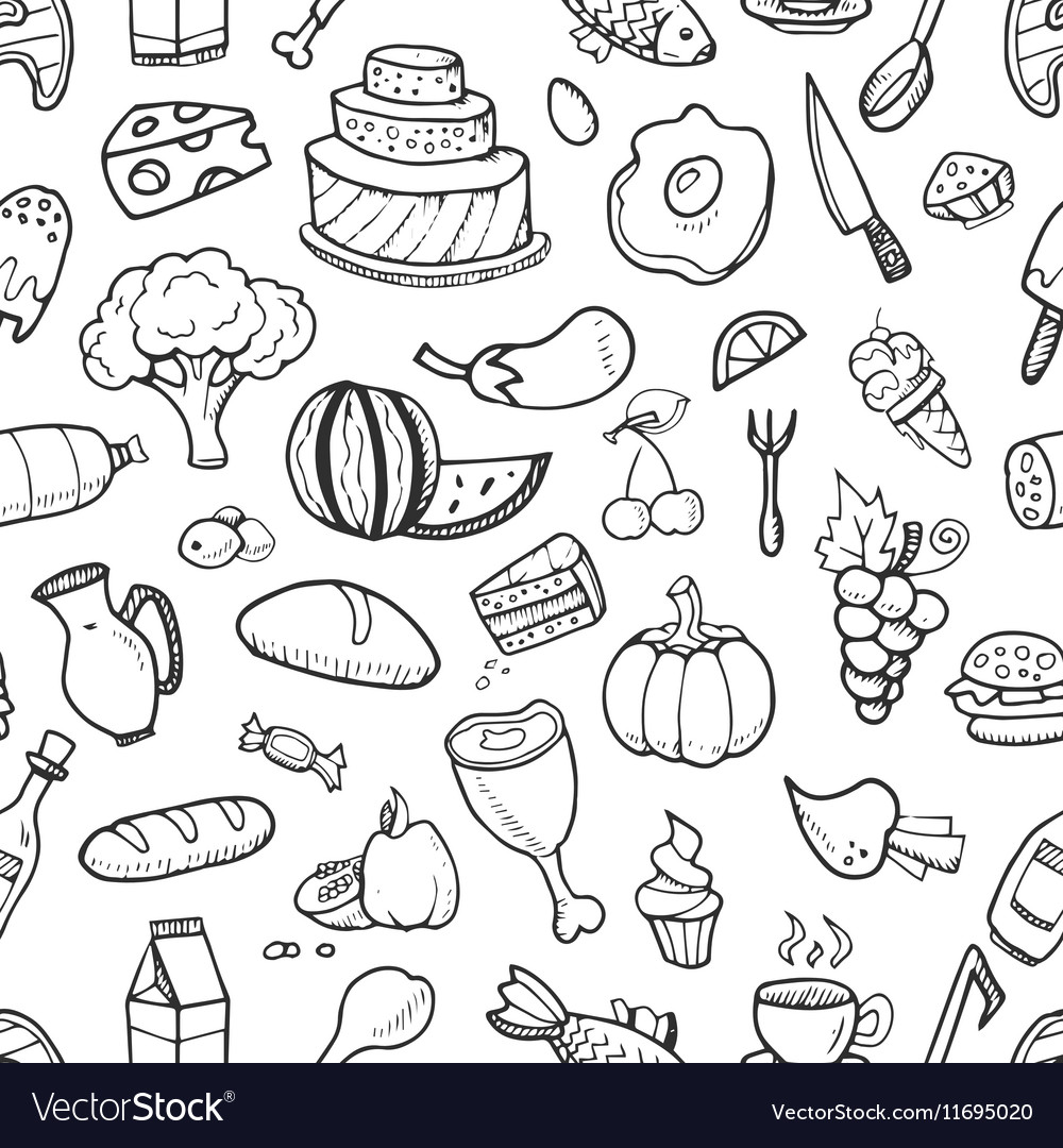 Doodle food ingredients drinks and vegetables Vector Image