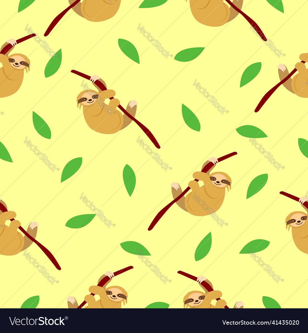 Seamless pattern of sloths hanging on tree branch vector image Seamless pattern of sloths hanging on tree branch