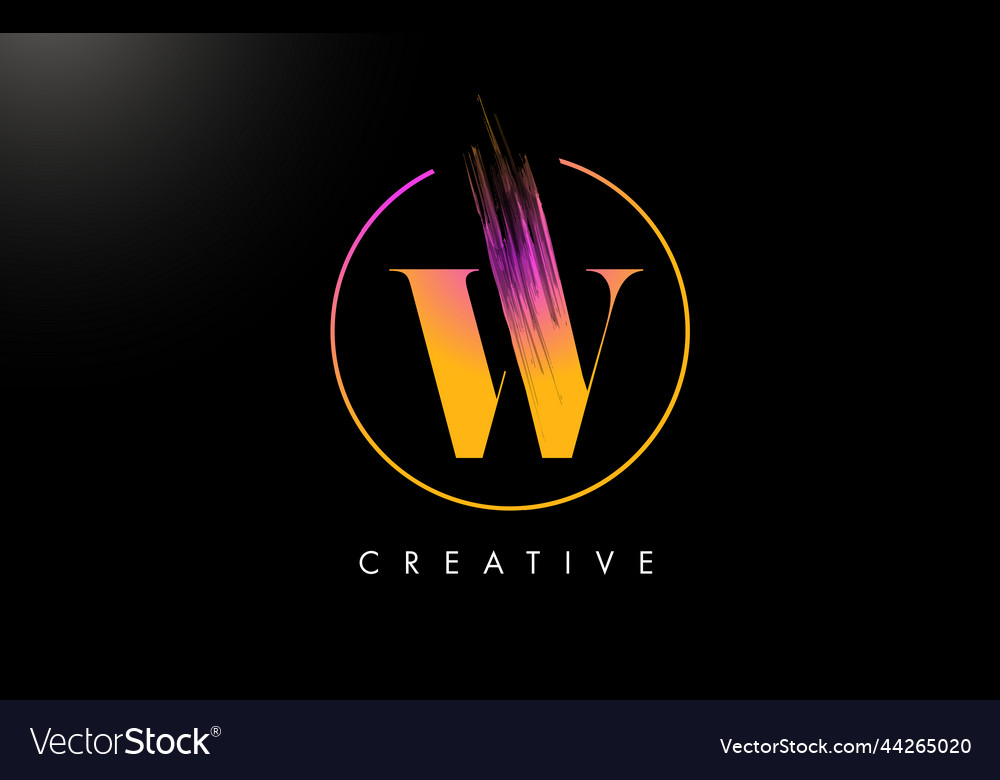 W brush stroke letter logo design orange purple