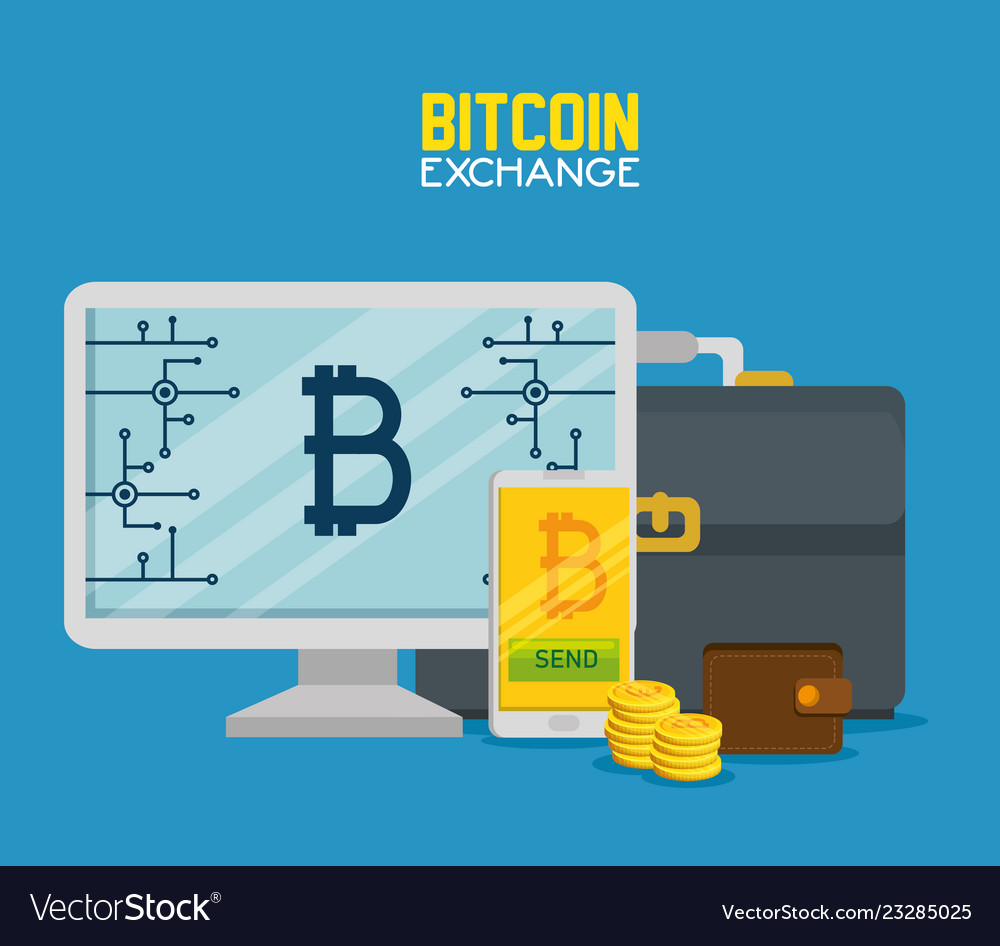 Computer an smartphone with virtual bitcoin vector image Computer an smartphone with virtual bitcoin