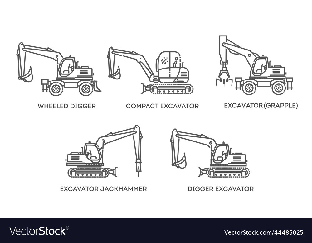 Different types of excavators Royalty Free Vector Image